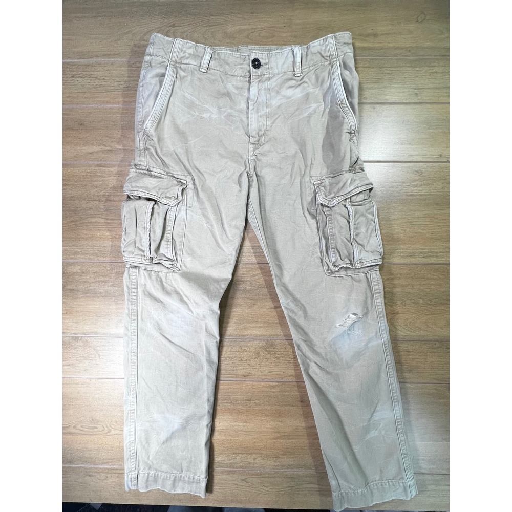 American Eagle Outfitters Mens Khaki Cargo Pants Relaxed Fit Distressed Sz 34x31
